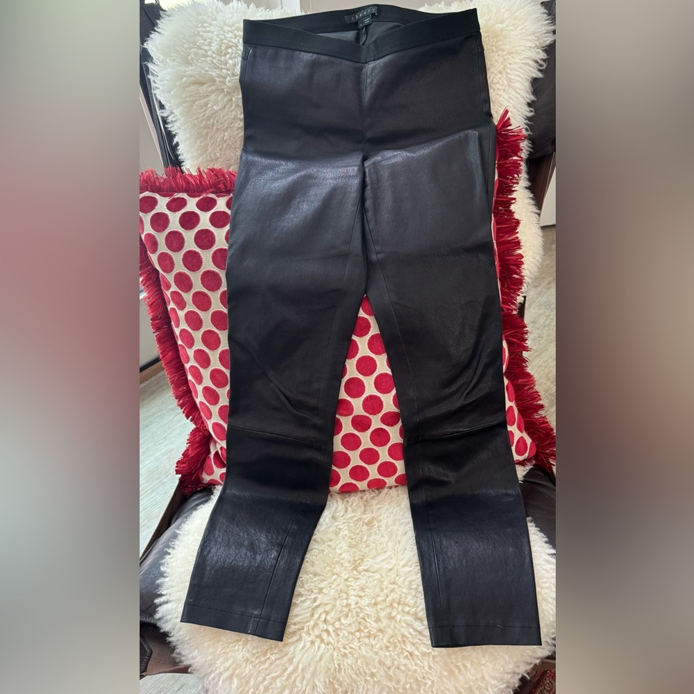 Theory women’s size 4 100% lambs leather pull on electric waist leggings